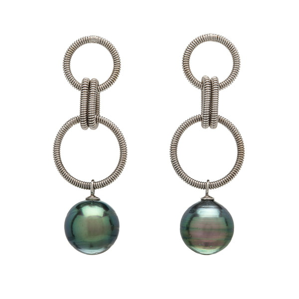Pearl and Coil Triple Loop Earrings