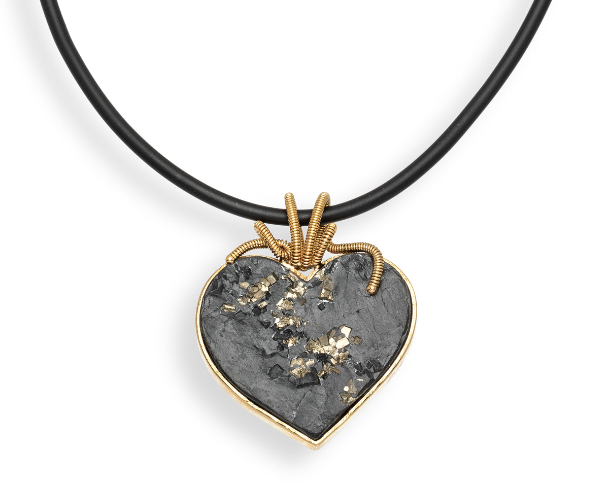 Slate and Pyrite Heart Pendant