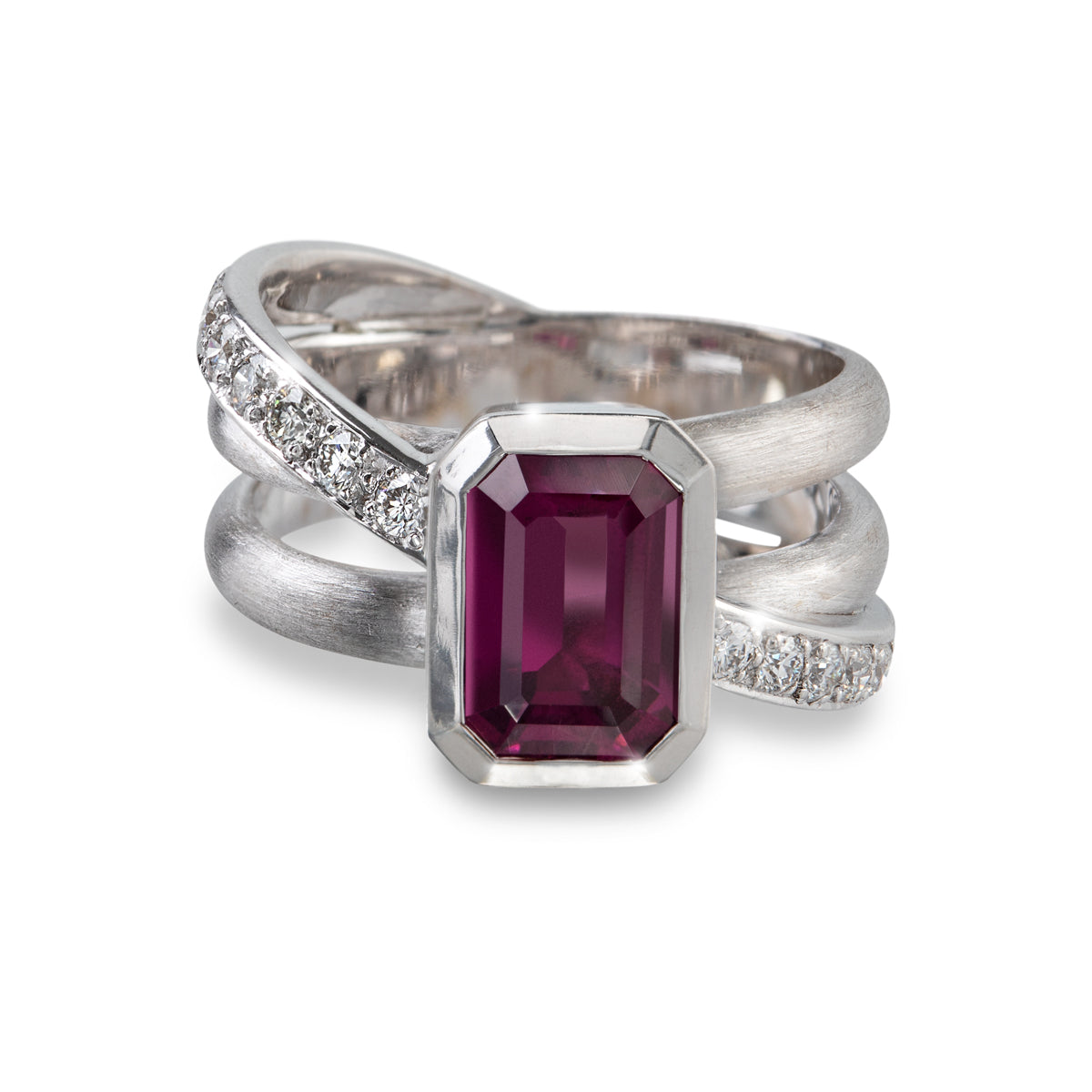 Rhodolite Garnet Crossover Ring