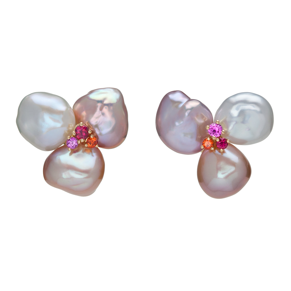 Boucles d’oreilles en Perles, Saphirs et Rubis