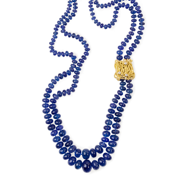 Tanzanite Necklace With Coils and Diamond Clasp
