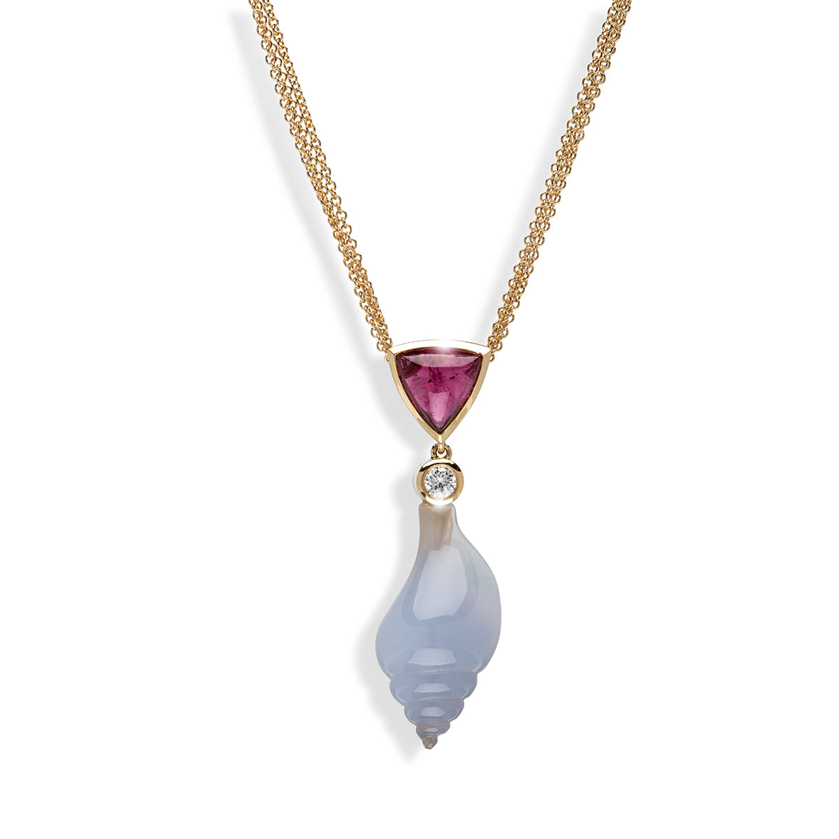 Chalcedony Shell and Tourmaline Pendant