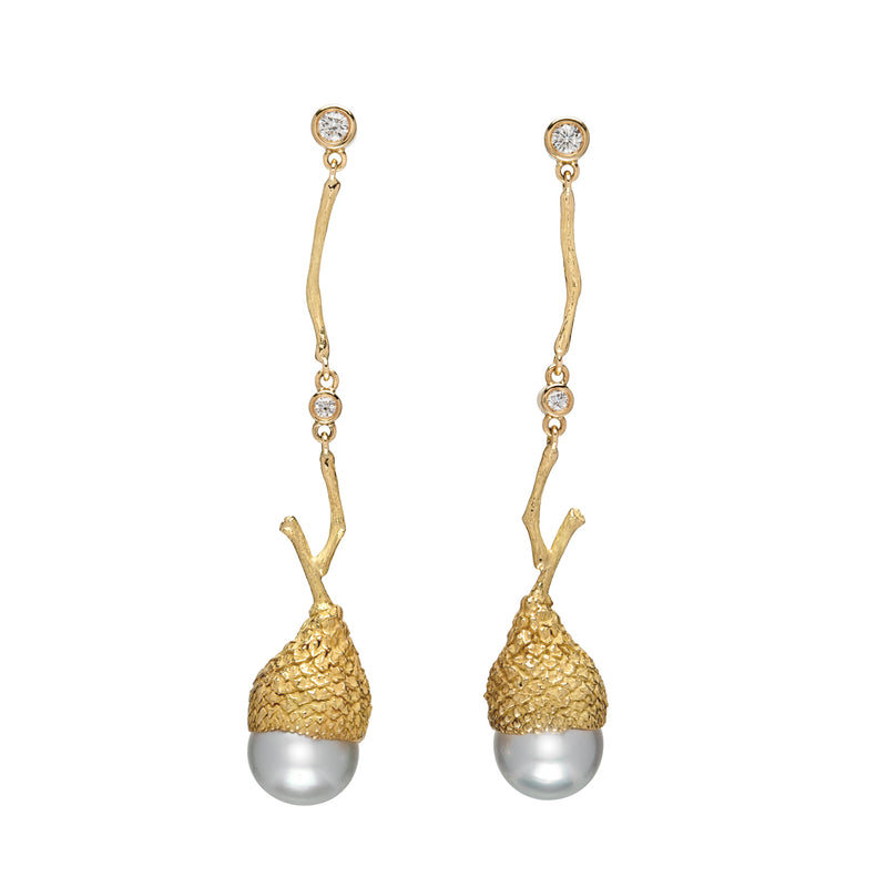 Long Acorn Pearl Earrings