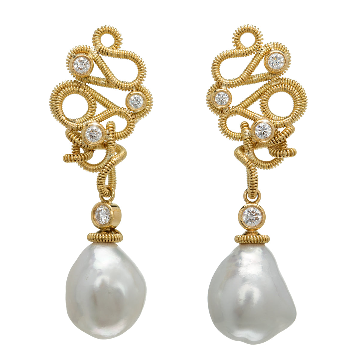 Coil South Sea Pearl and Diamond Earrings