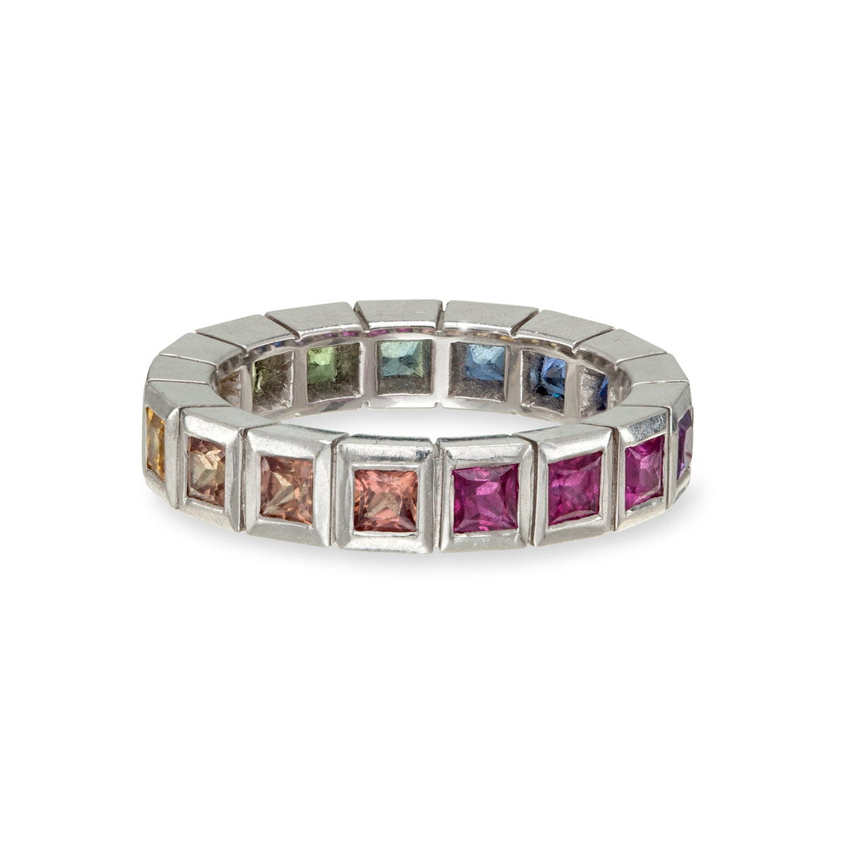 Bague d’Éternité Saphir Arc-En-Ciel Serti Carrée Clos