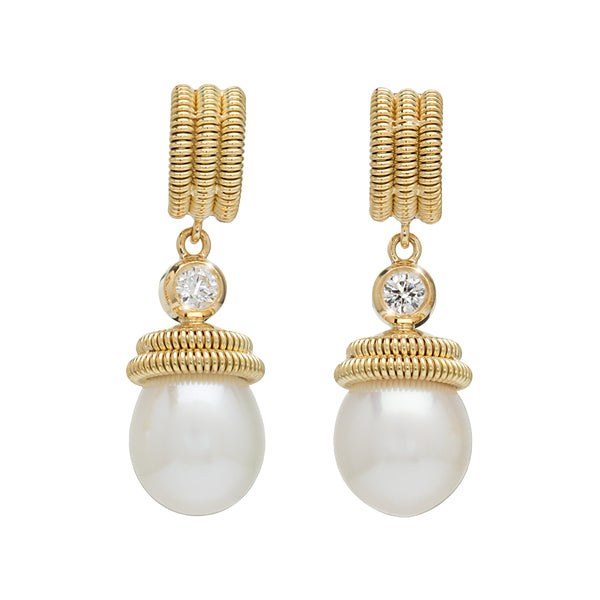 Pearl and Diamond Coil Earrings