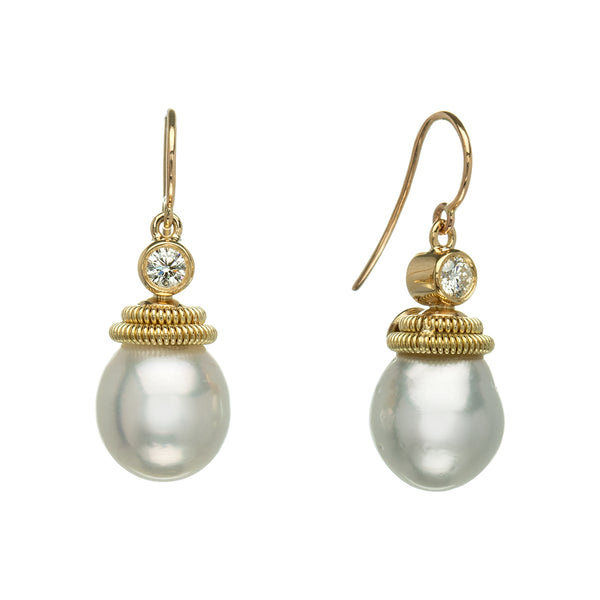 Coil, Pearl and Diamond Earrings