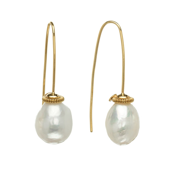 Pearls and Single Coil on Long Hook Earrings