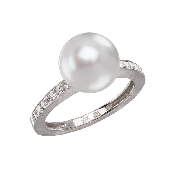 Narrow South Sea Pearl and Diamond Ring