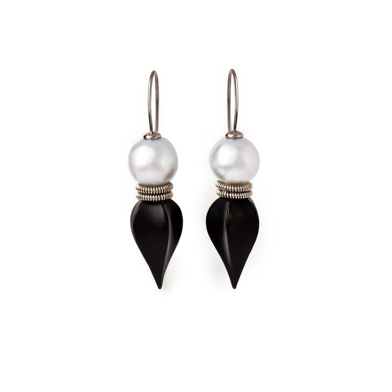 Carved Onyx and Pearl Earrings