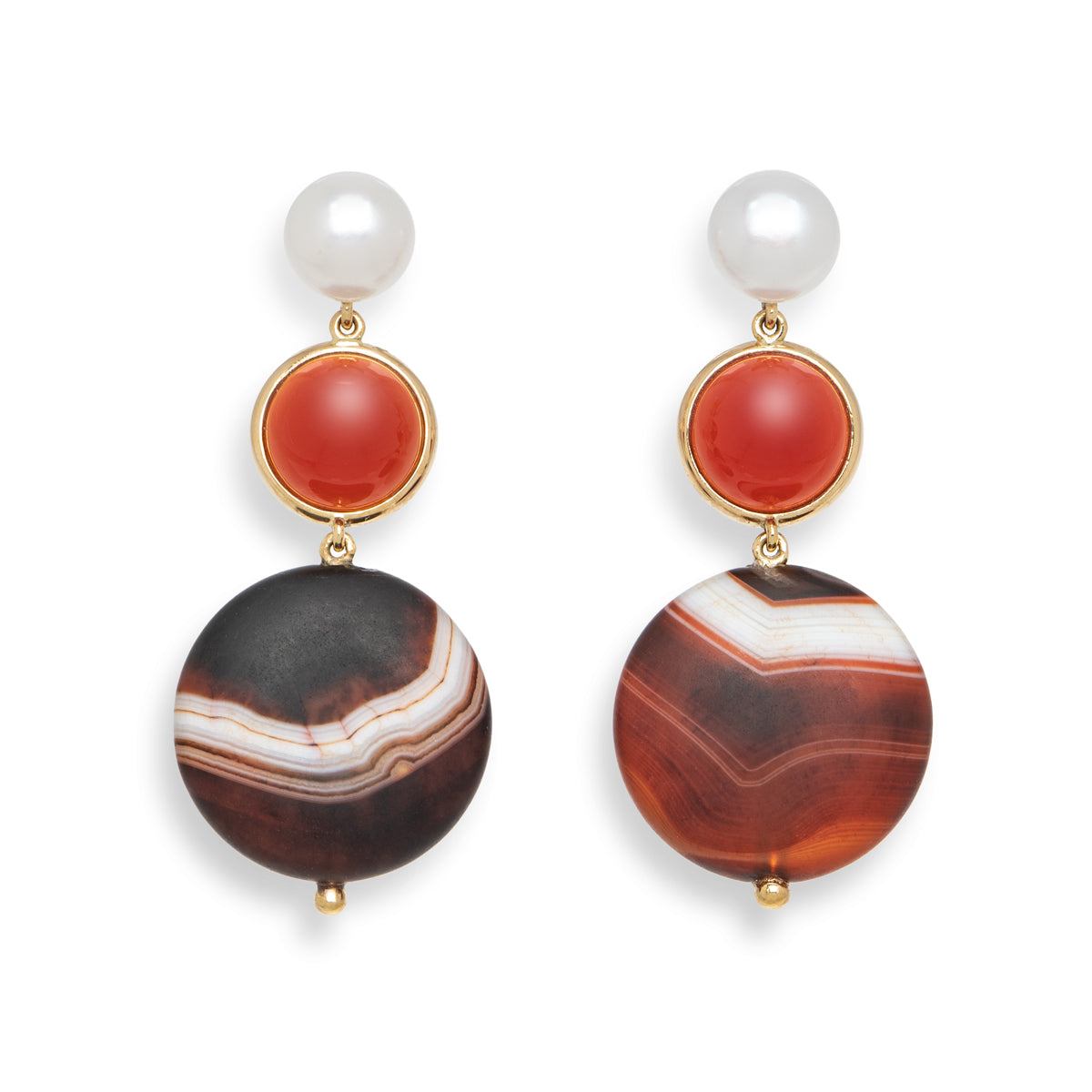 Pearl, Carnelian and Banded Agate Earrings