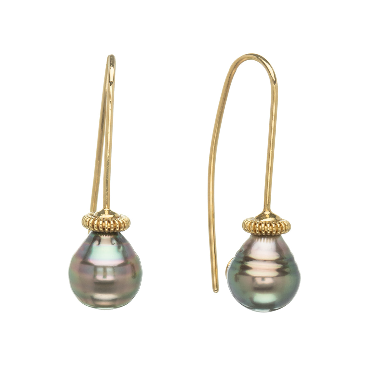 Tahitian Pearl and Single Coil on Long Hook Earrings