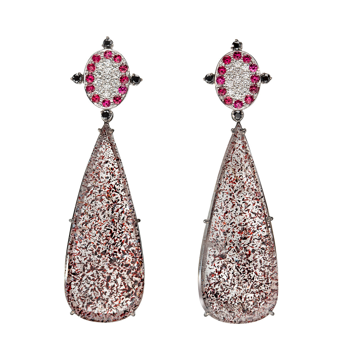 Iron Quartz, Spinel and Diamond Earrings