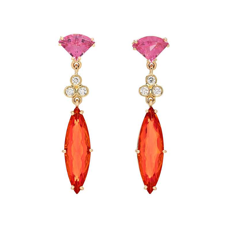 Fire Opal and Pink Tourmaline Earrings