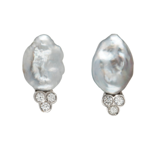 Keshi Pearl and Diamond Trinity Earrings