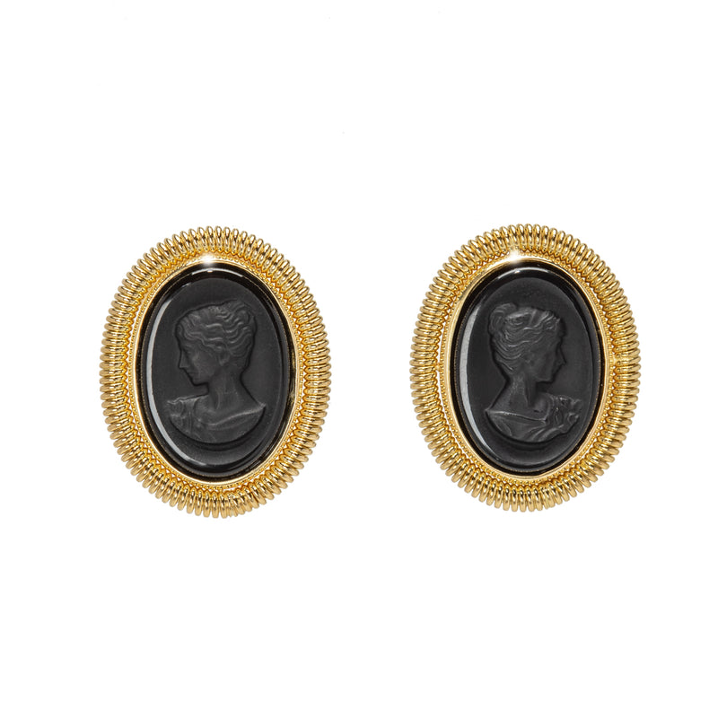 Carved Onyx Intaglios in Coil Earrings