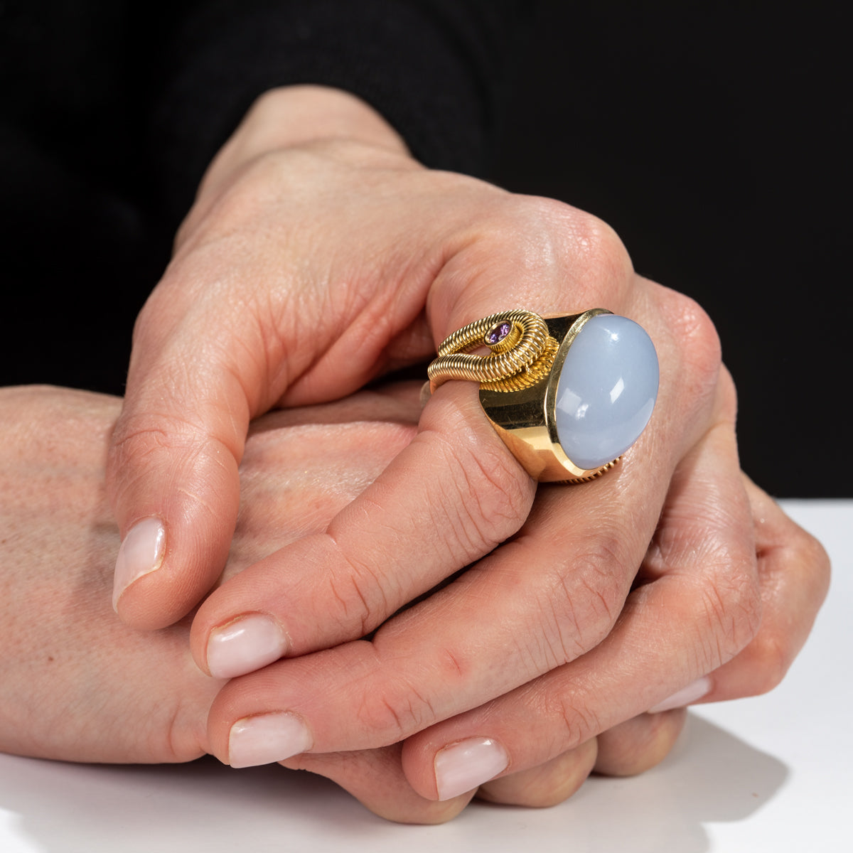 Chalcedony and Sapphire Ring