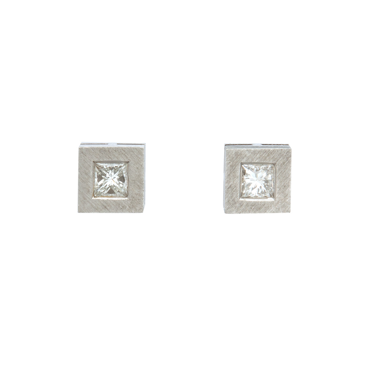 Diamond Platinum Square Bolt Earrings