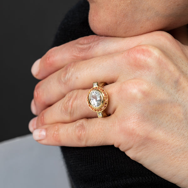 White and Orange Sapphire Ring