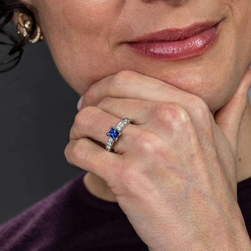 Blue Sapphire Princess Ring