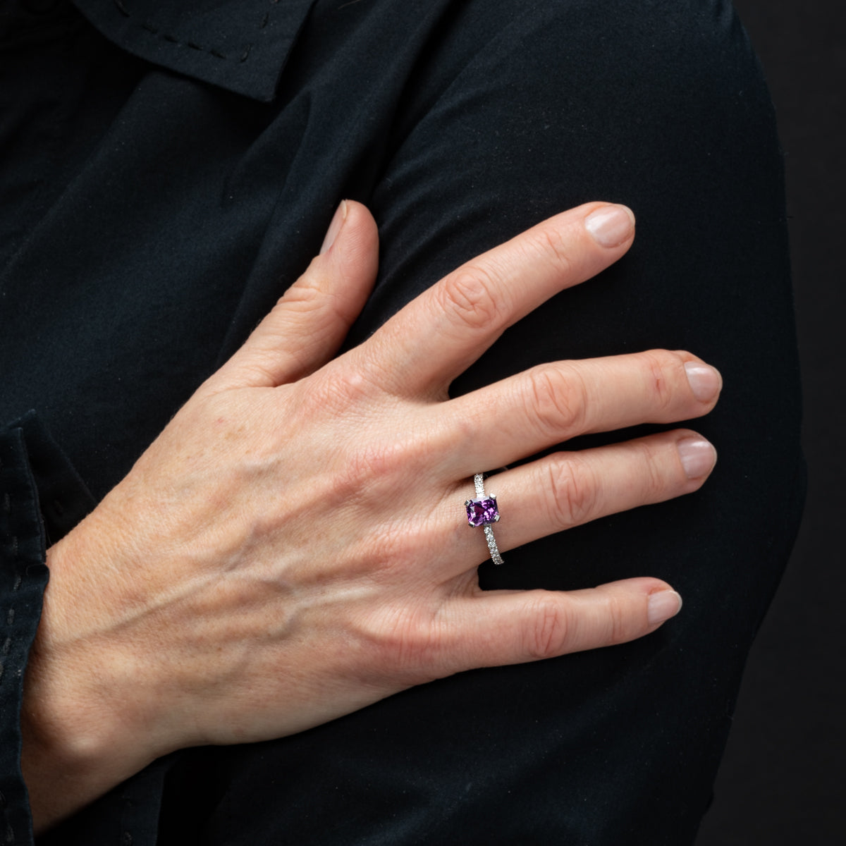 Purple Sapphire on Platinum Diamond Ring