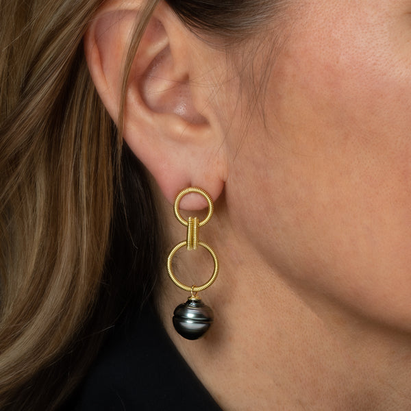 Pearl and Coil Triple Loop Earrings