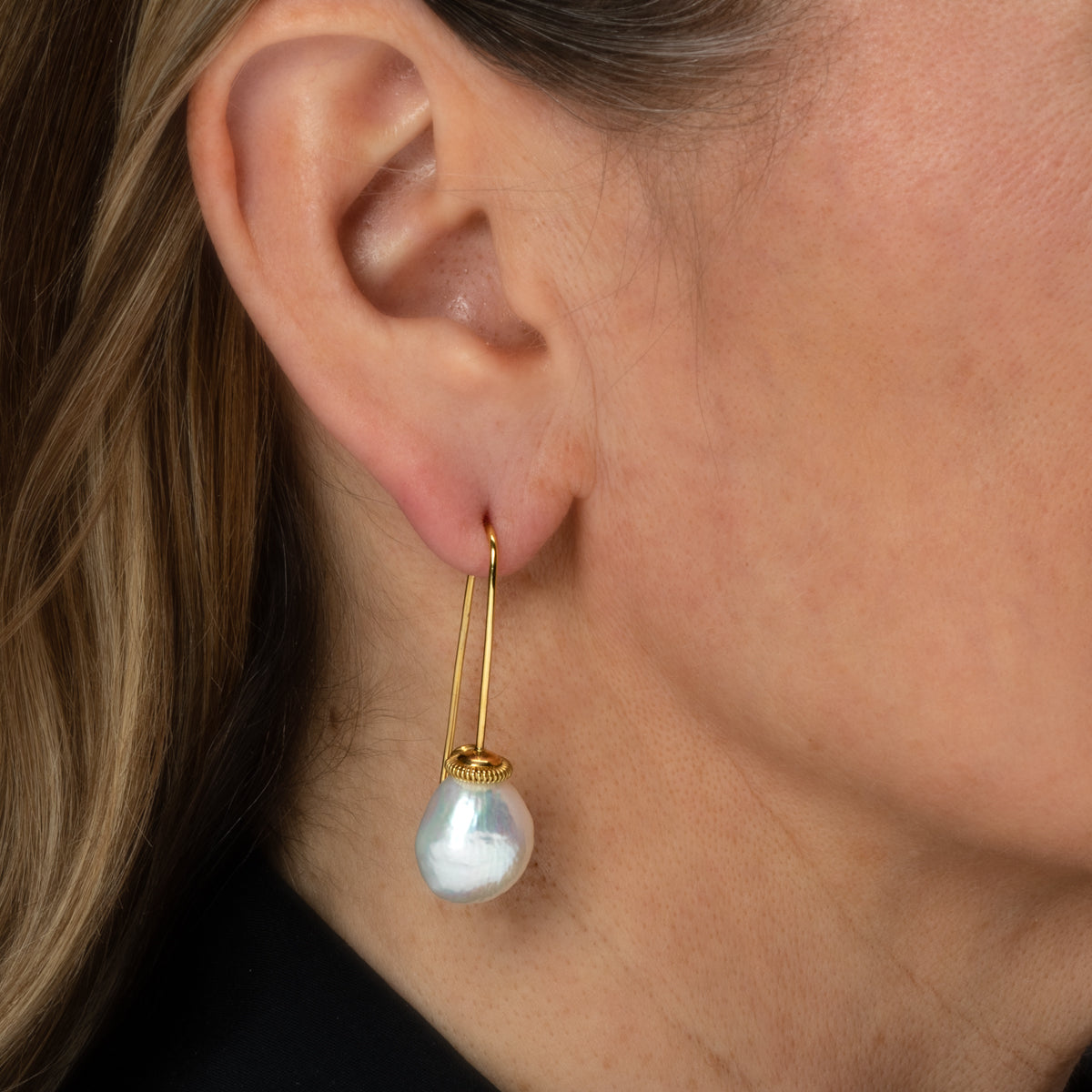 Pearls and Single Coil on Long Hook Earrings