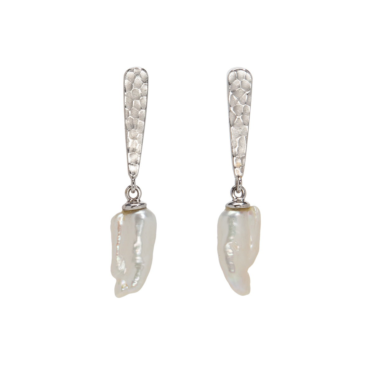 Hammered White Pearl Earrings