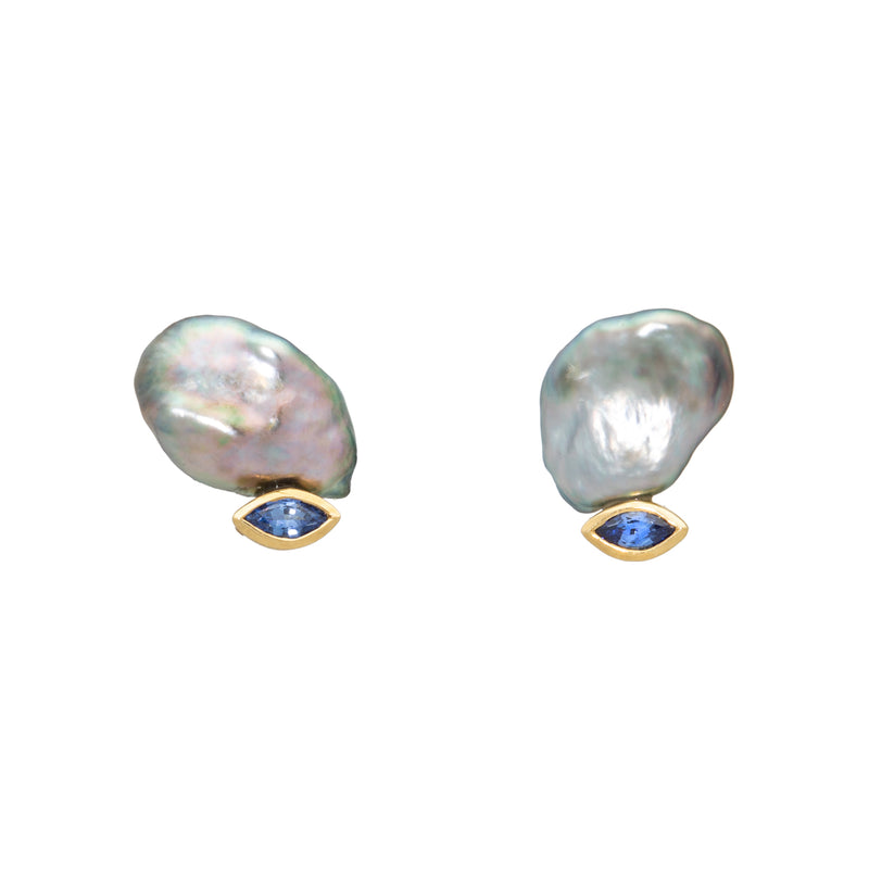 Keshi Pearl and Sapphire Earrings