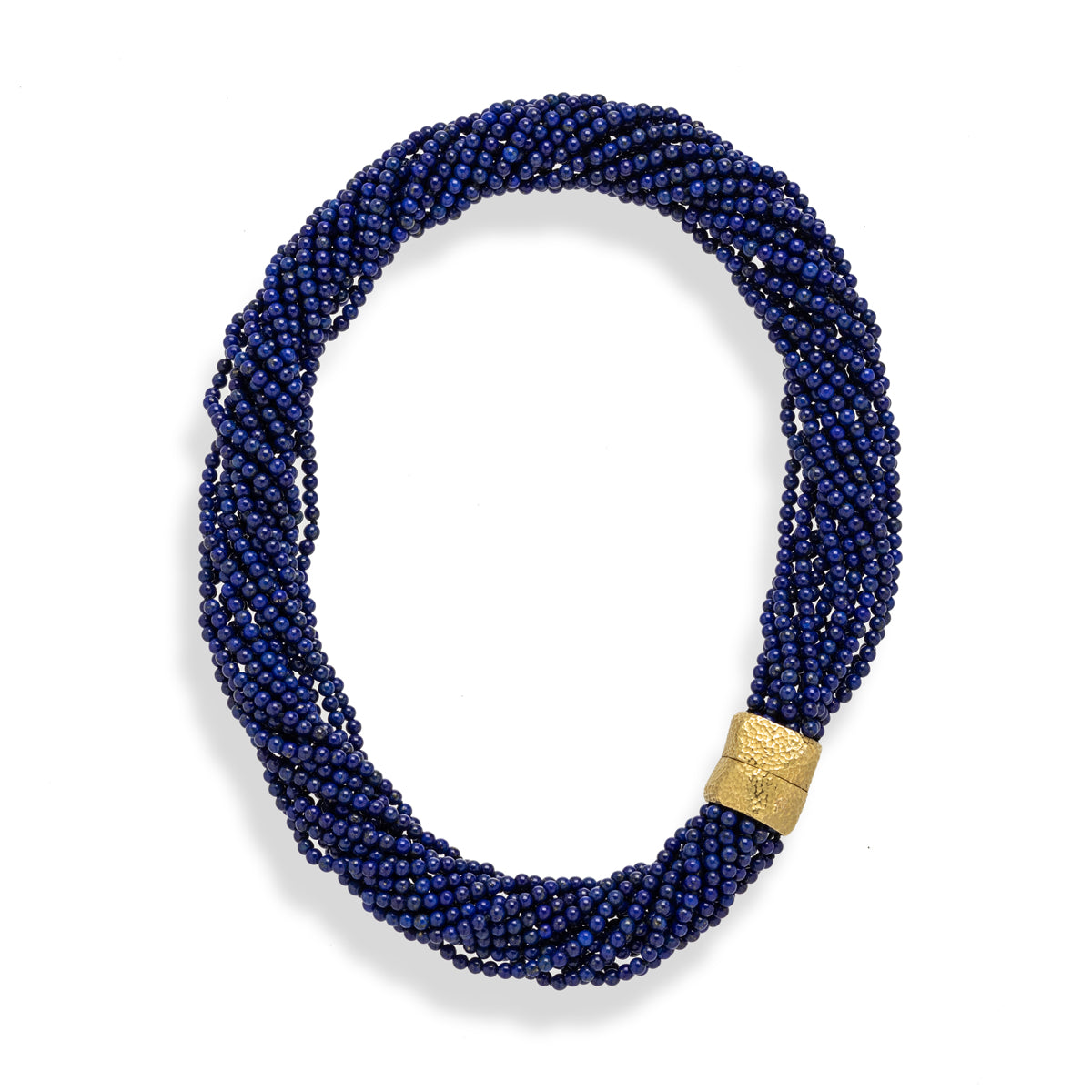 Collier Lapis Lazuli avec Fermoir en Or Martelé