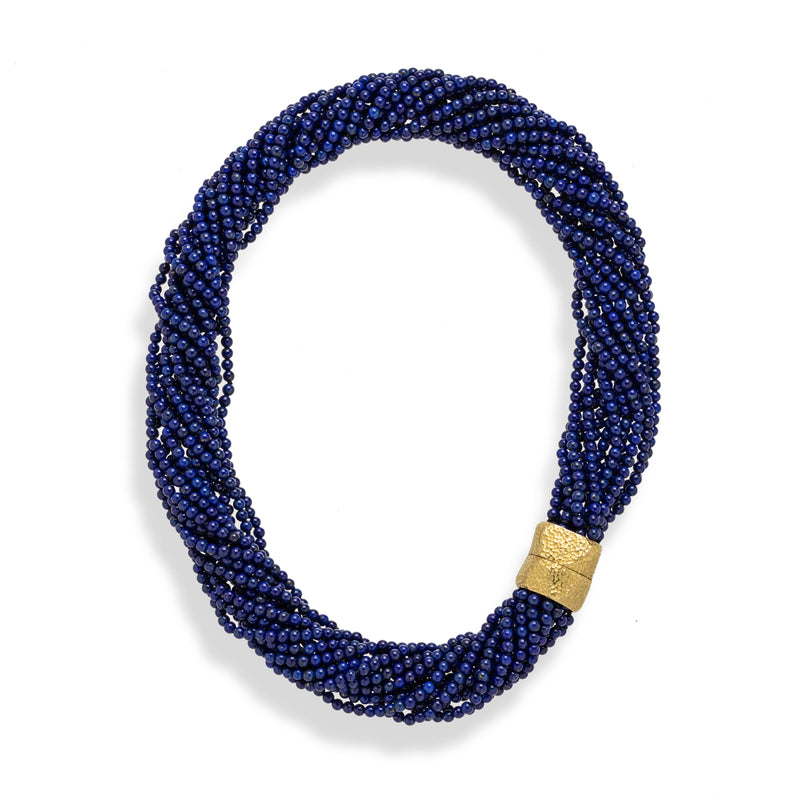 Lapis Lazuli Necklace with Hammered Gold Clasp