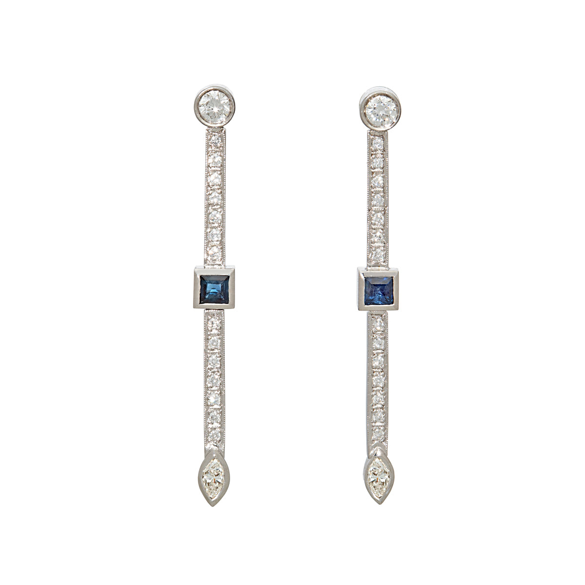 Long Sapphire and Diamond Earrings