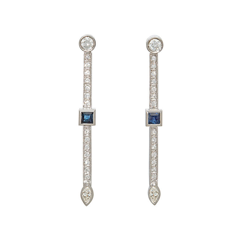 Long Sapphire and Diamond Earrings