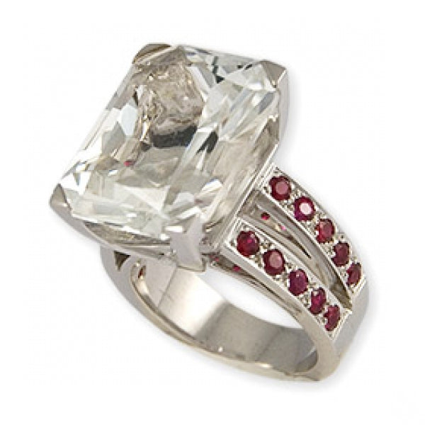 White Topaz and Ruby Ring