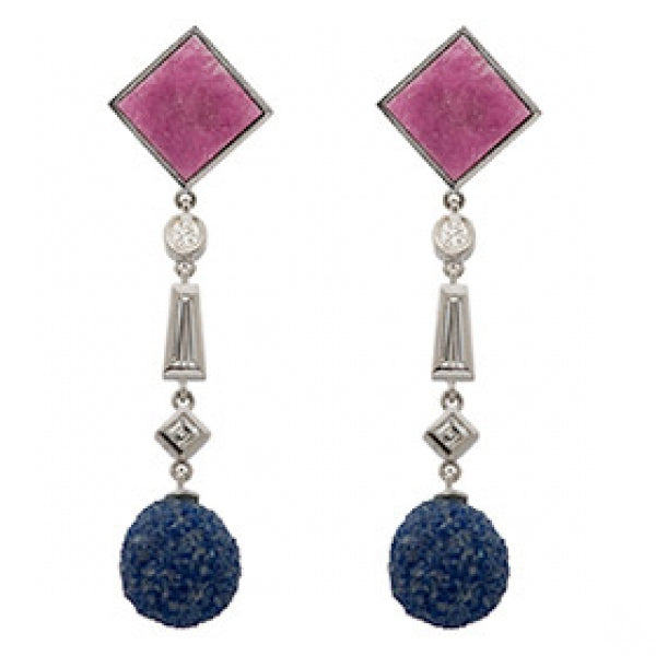 Pink Calcite and Azurite Earrings