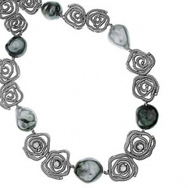 Tahitian Keshi Pearl & Coil Rosette Platinum Necklace