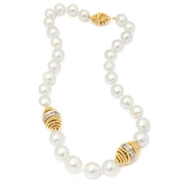 Pearl Diamond and Coil Beads Necklace