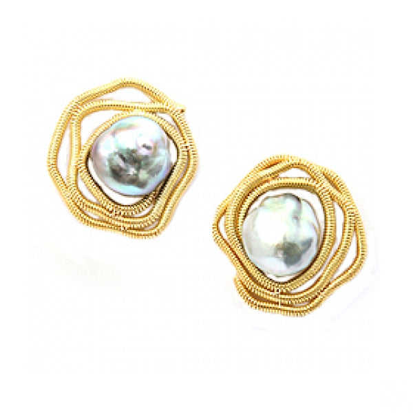 Coil Pearl Rosette Earrings