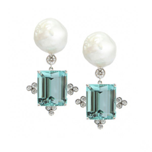 Baroque Pearl Aquamarine Earrings