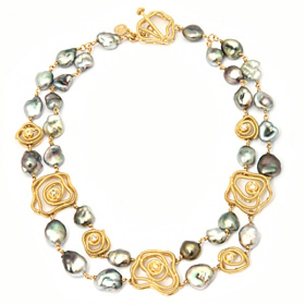 Pearl and Coil Rosette Necklace