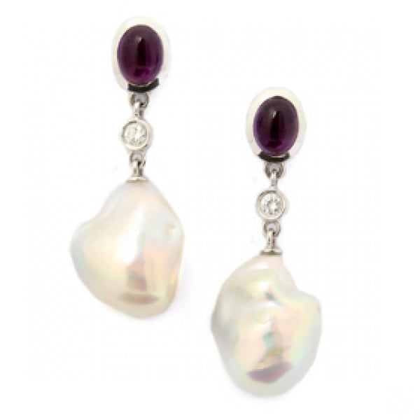 Baroque Pearl, Amethyst and Diamond Earrings