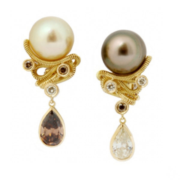 Pearls Diamonds and Coil Earrings