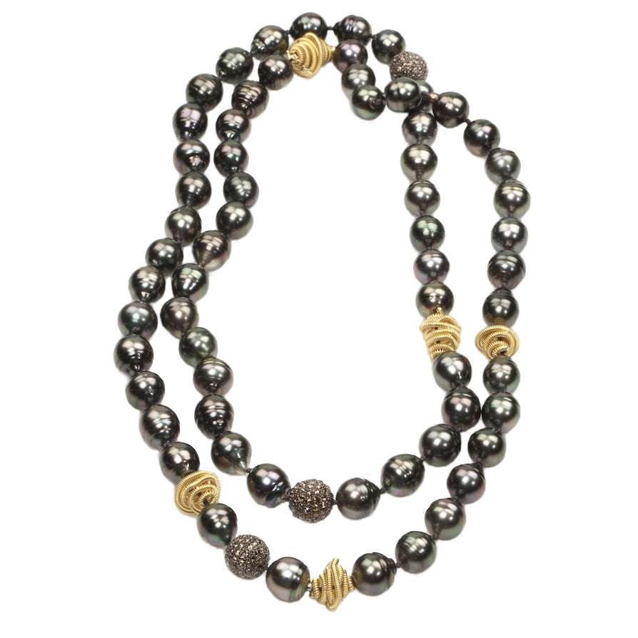 Tahitian Pearl Coil and Pavé Bead Necklace