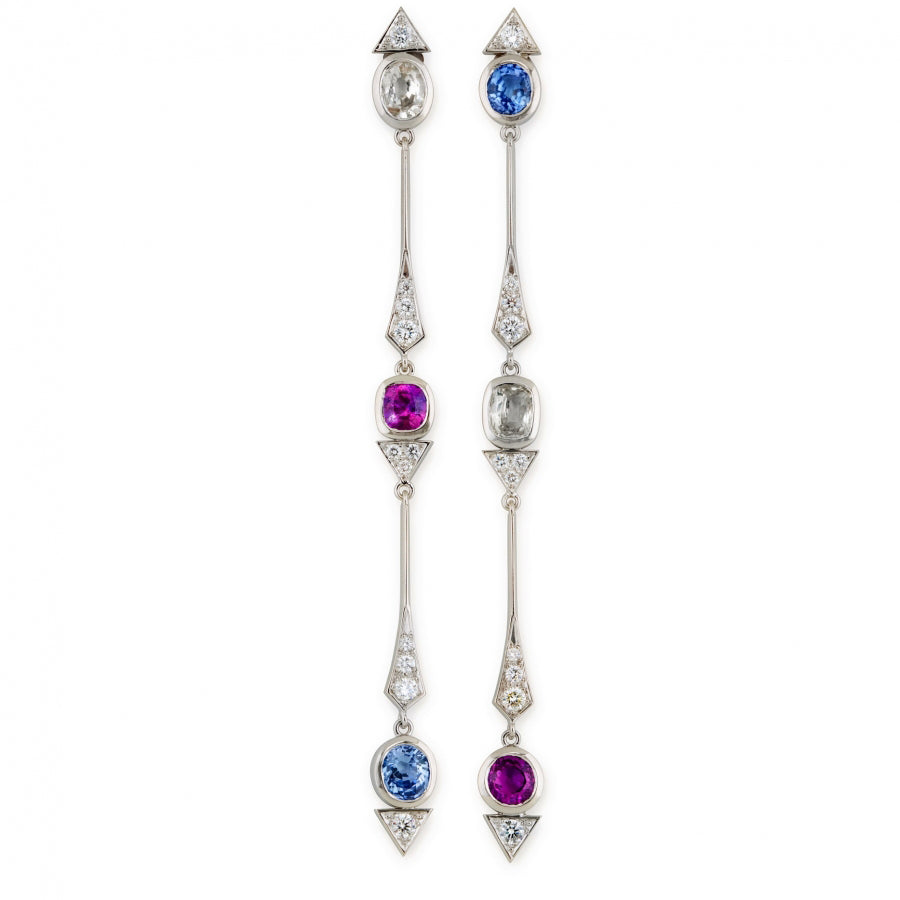 Boucles d’oreilles Longues Saphir et Diamants