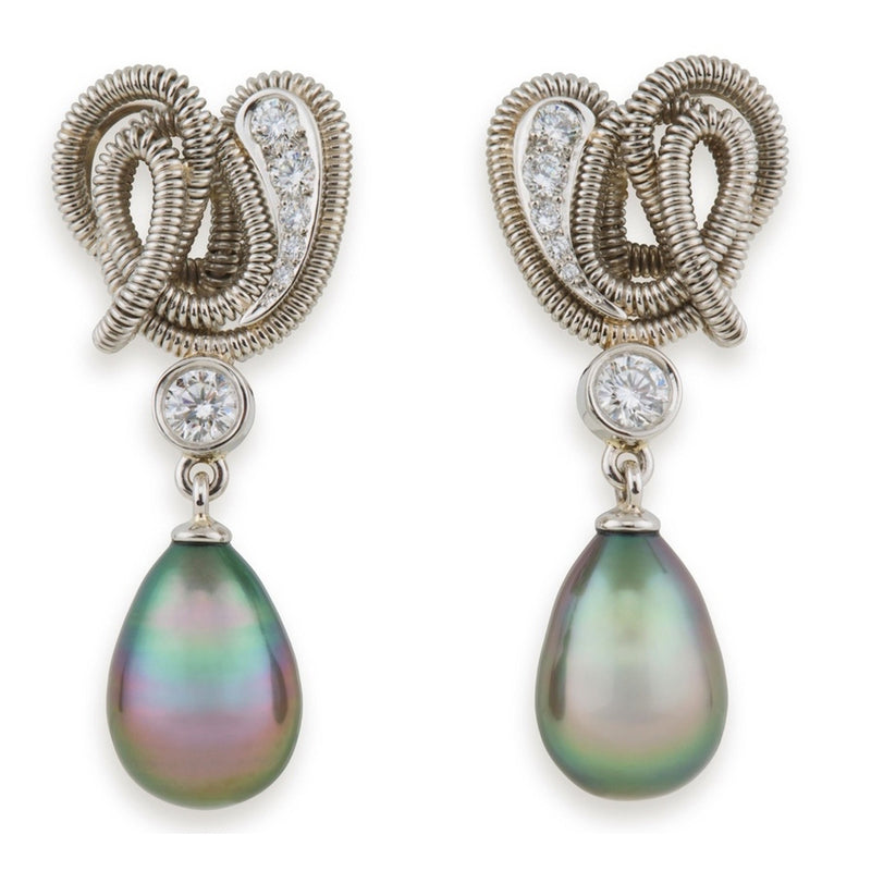 Boucles d'oreilles Serpentine, Diamants et Perles