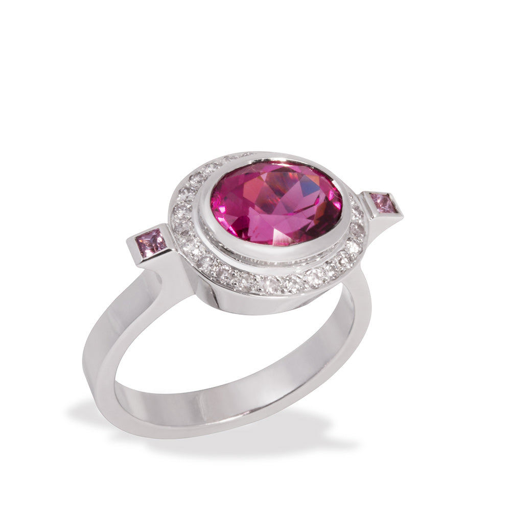 Rubellite with Pink Diamonds and Pink Sapphires Ring