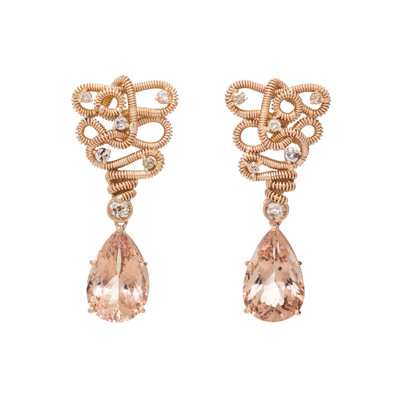 Morganite and Fancy Diamond Coil Earrings