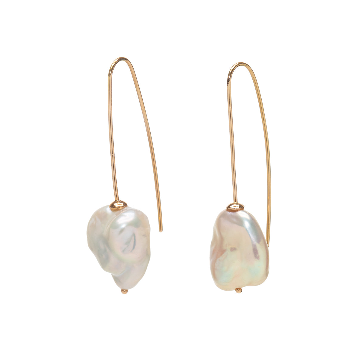 Peach Pearl on Long Hook Earrings