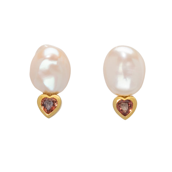 Pearl and Orange Sapphire Earrings