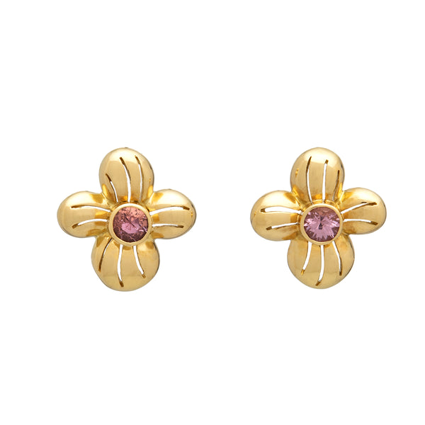 Pierced Flower Earrings with Pink Spinels